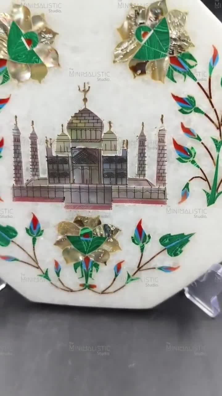 タージ・マハル大理石象嵌プレート｜八角形の白い大理石のホーム