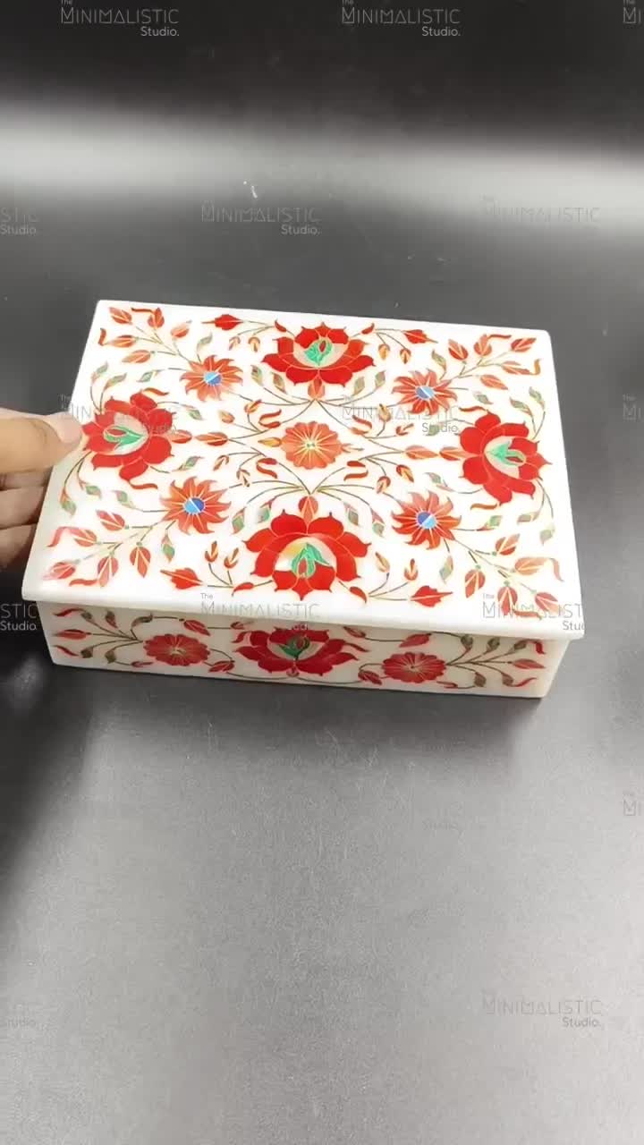 ハンドメイド大理石象嵌ジュエリーボックス | Pietra Dura Floral Art