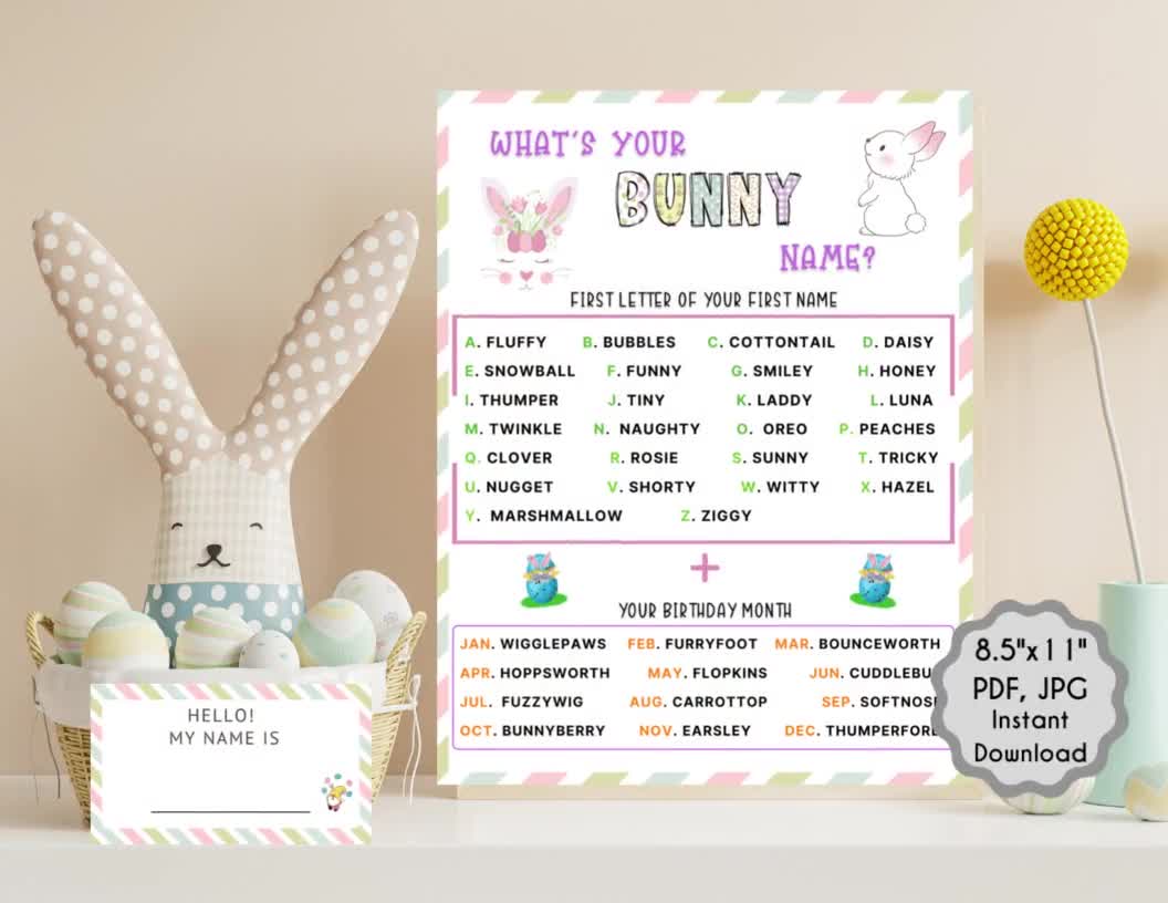 Easter Whats Your Bunny Name Game | Easter Printable Game for Kids & Adults  | Easter Fun Party Game | Easter Activities l Easter Sign | PDF