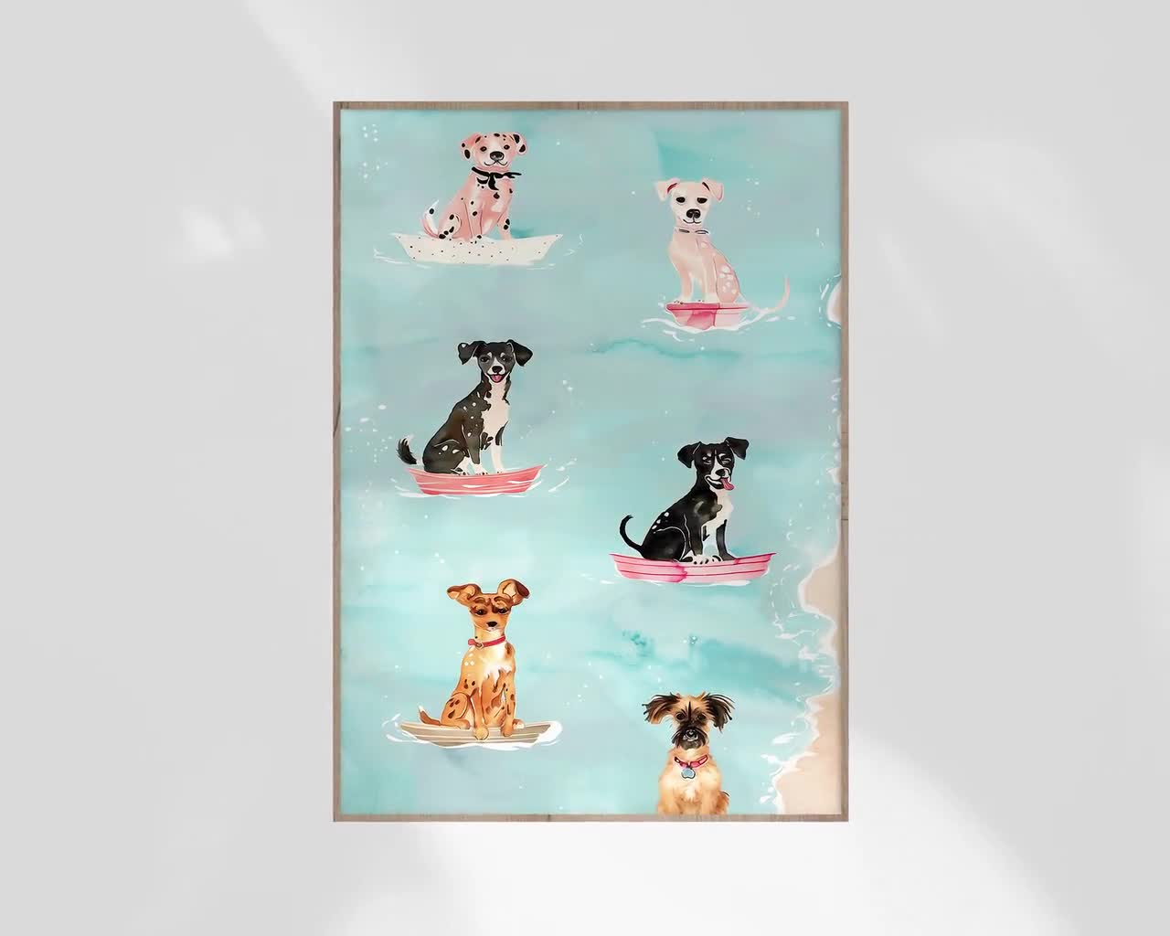 Whimsical Boating Dogs | Nautical Dog Lover Art | Fun Whimsical Painting |  Coastal Girls Beach Waterdogs Print | Colorful Pastel Watercolor, image size:1280x1024