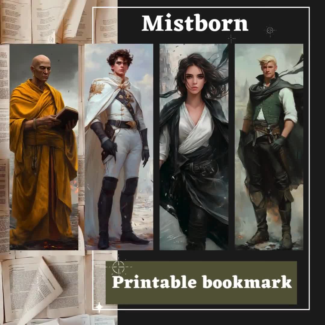 Mistborn bookmark, Bookmark printable, Mistborn art, Printable digital  bookmark, Book lover gift, Vin, Kelsier, Elend Venture and Sazed