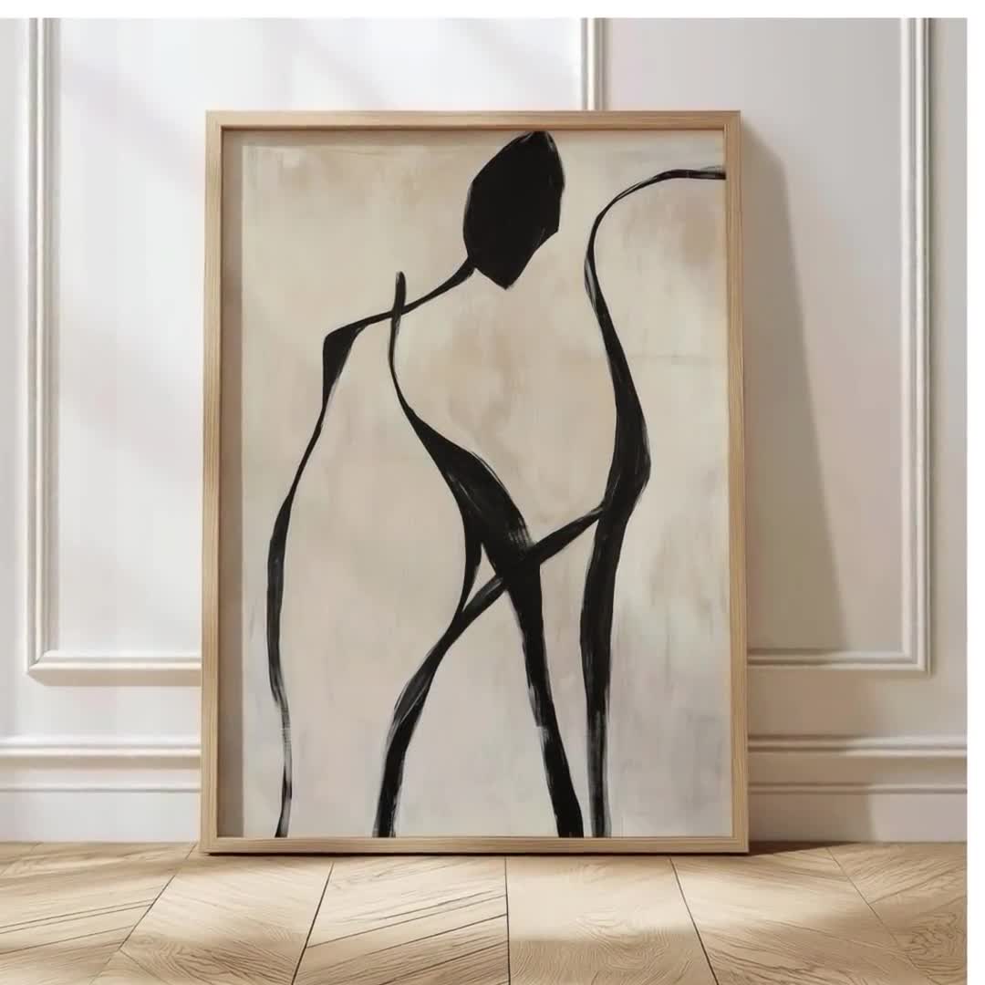 Modern Peoples アート Abstract Black Line Art Modern People Print Mid Century Wall Art