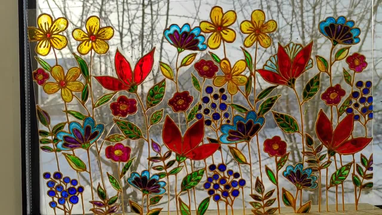 flowers design patterns for glass painting