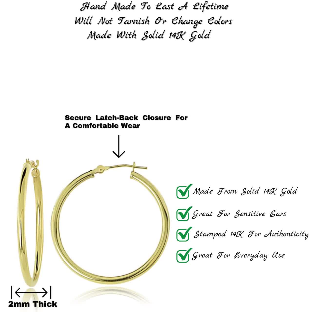 Patterned Sleek Solid 14k Yellow Gold Hoop Earrings