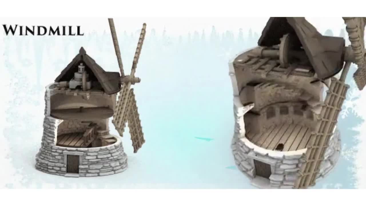 Ruines De Moulin Médiéval - Terrain 28 Mm Pour Donjons & Dragons - Kit DIY En Pierre Grise