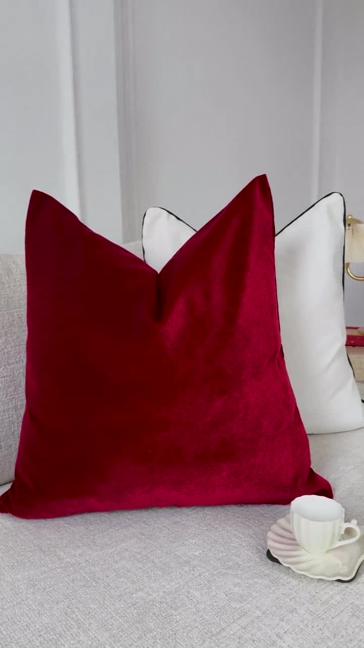 Funda De Cojín Terciopelo Rojo Oscuro - Tamaño Personalizado Hecho A Medida - Mo93a