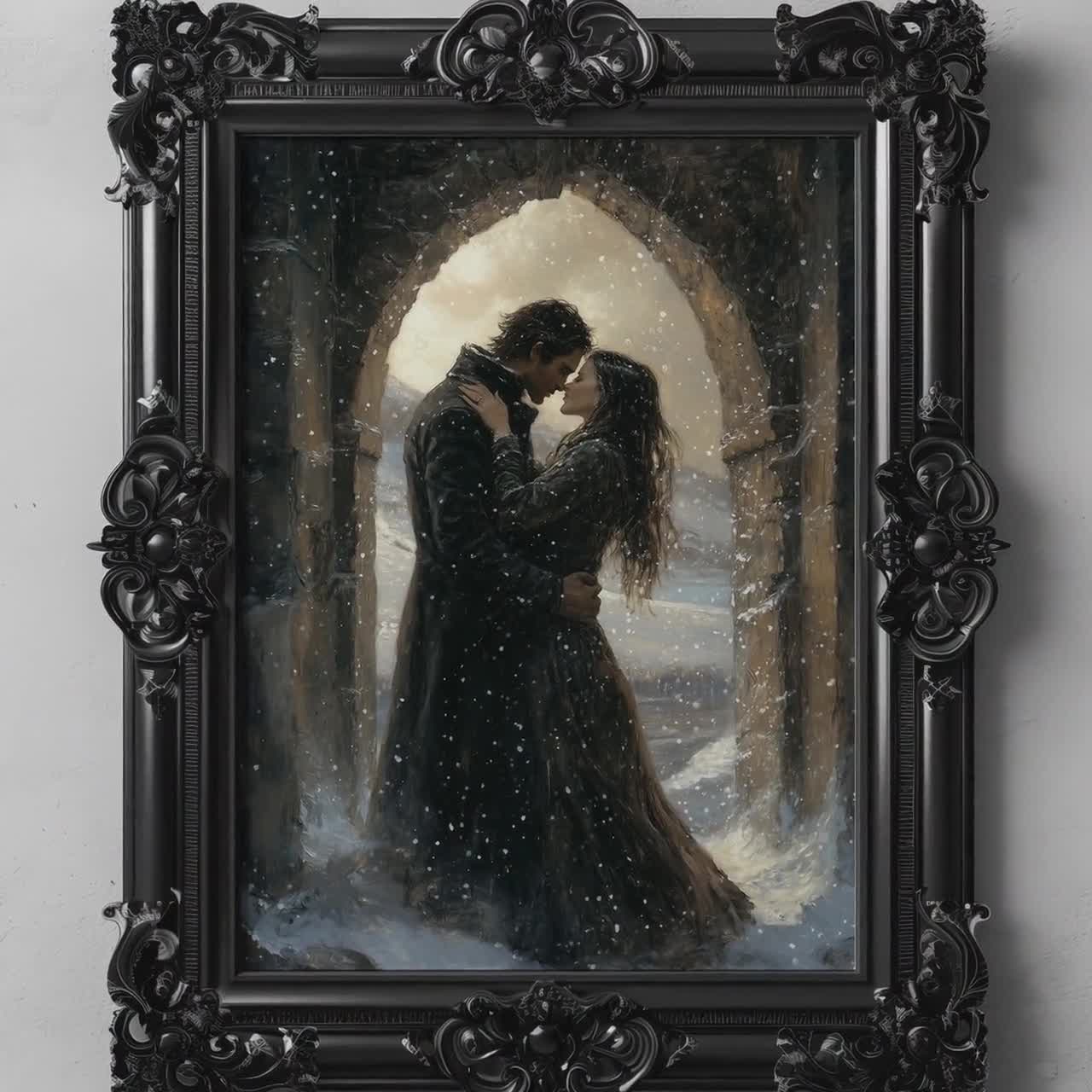 Winter's Kiss Under Arch Gothic Dark Romance Art Printable Dark