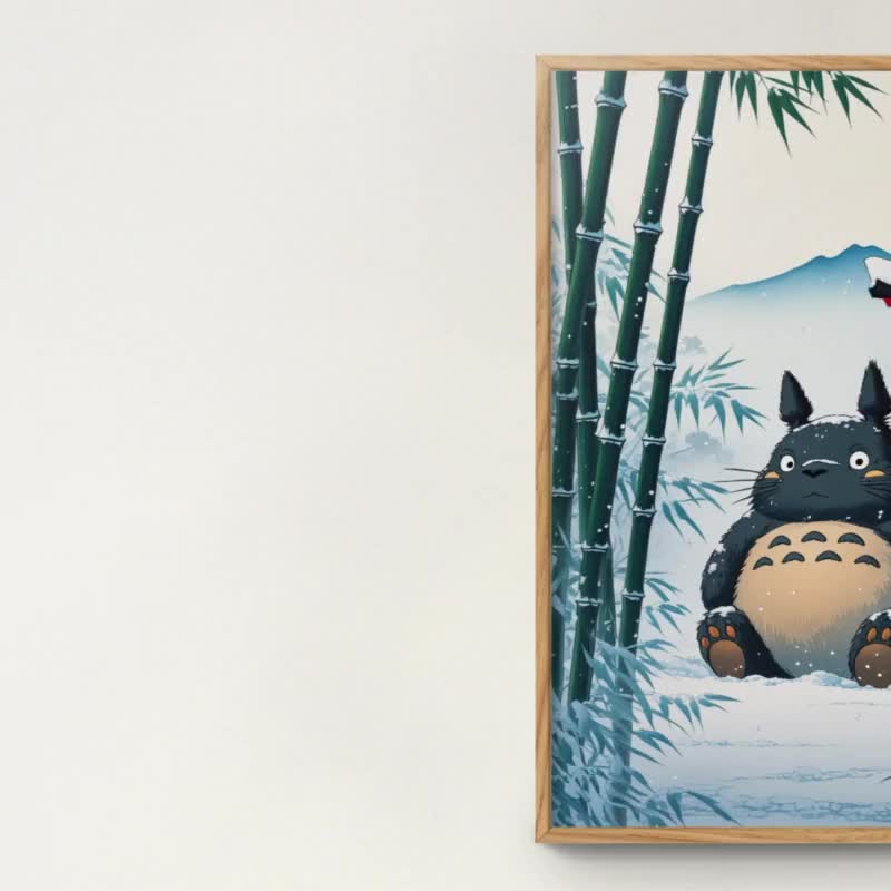 トトロの浮世絵 冬のトトロプリント：スタジオジブリ浮世絵風（デジタルダウンロード