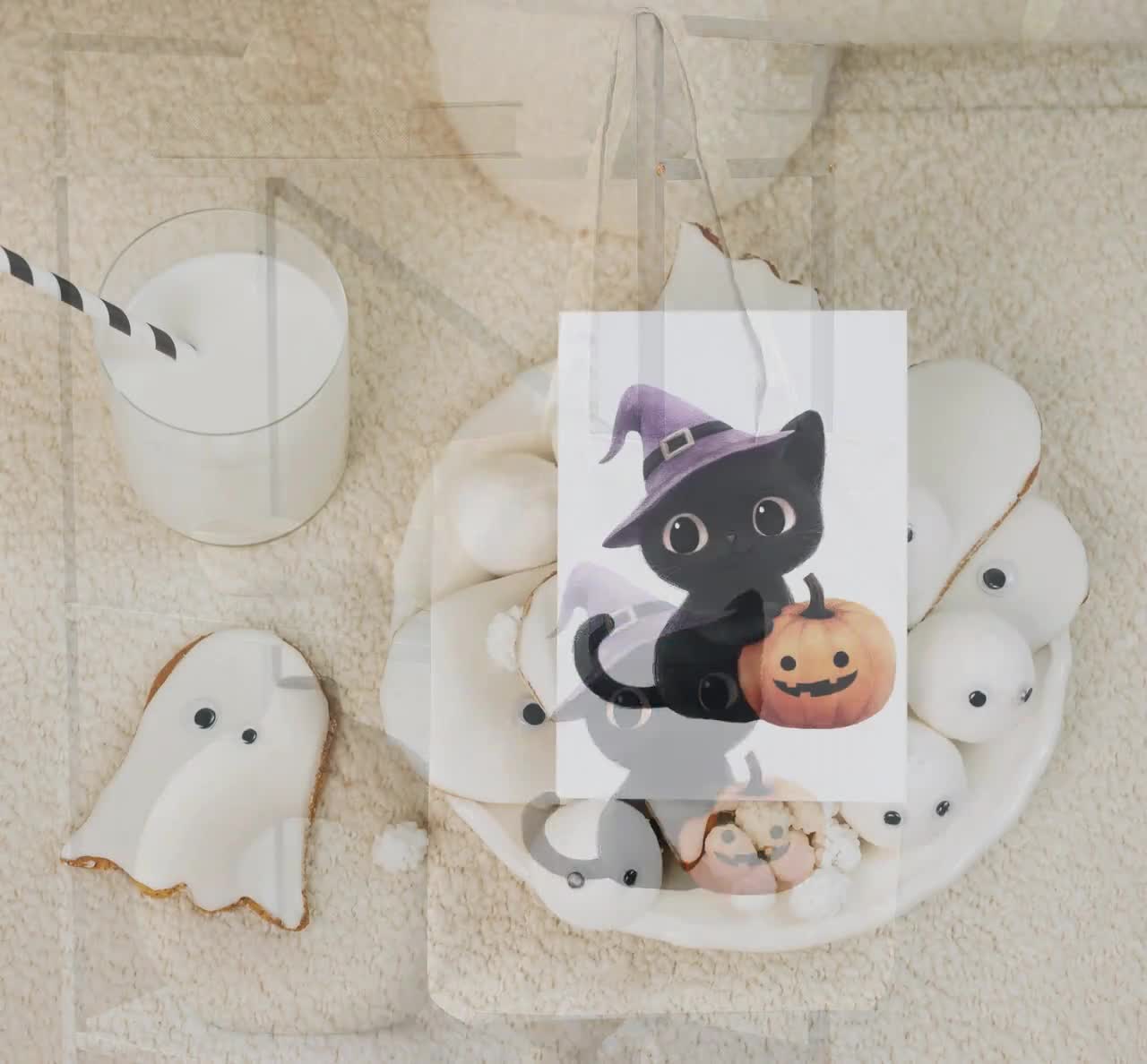 かわいいハロウィン黒猫クリップアートバンドル 水彩魔女猫PNG 面白い