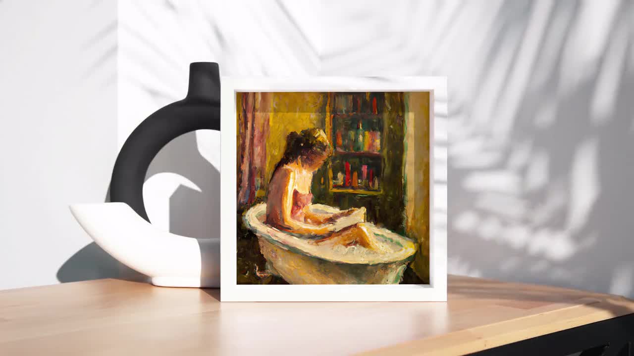 Woman Reading in Bathtub Printable Wall Art, Painting of Vintage Clawfoot  Tub, Girl with Book Bathroom Portrait, Bookish Bath Decor Artwork