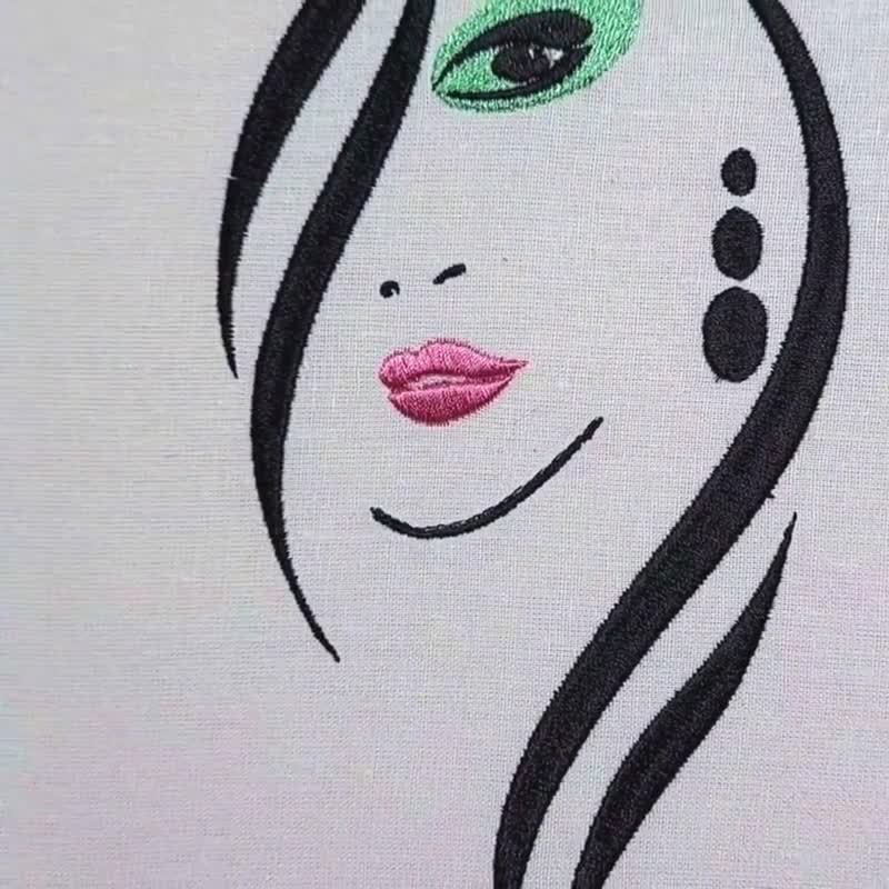 【CPGN STUDIO】Minimal face Art Line Embroidery Short Sleeve Modern Woman Face Embroidery Design - 5 Sizes Available