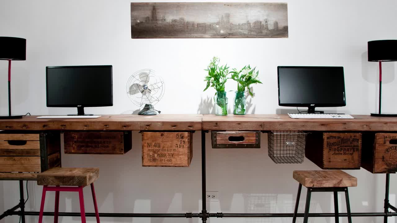 Escritorio para computadora de oficina de madera maciza de estilo  industrial, mesa de conferencia/estación de trabajo personal con marco de  metal