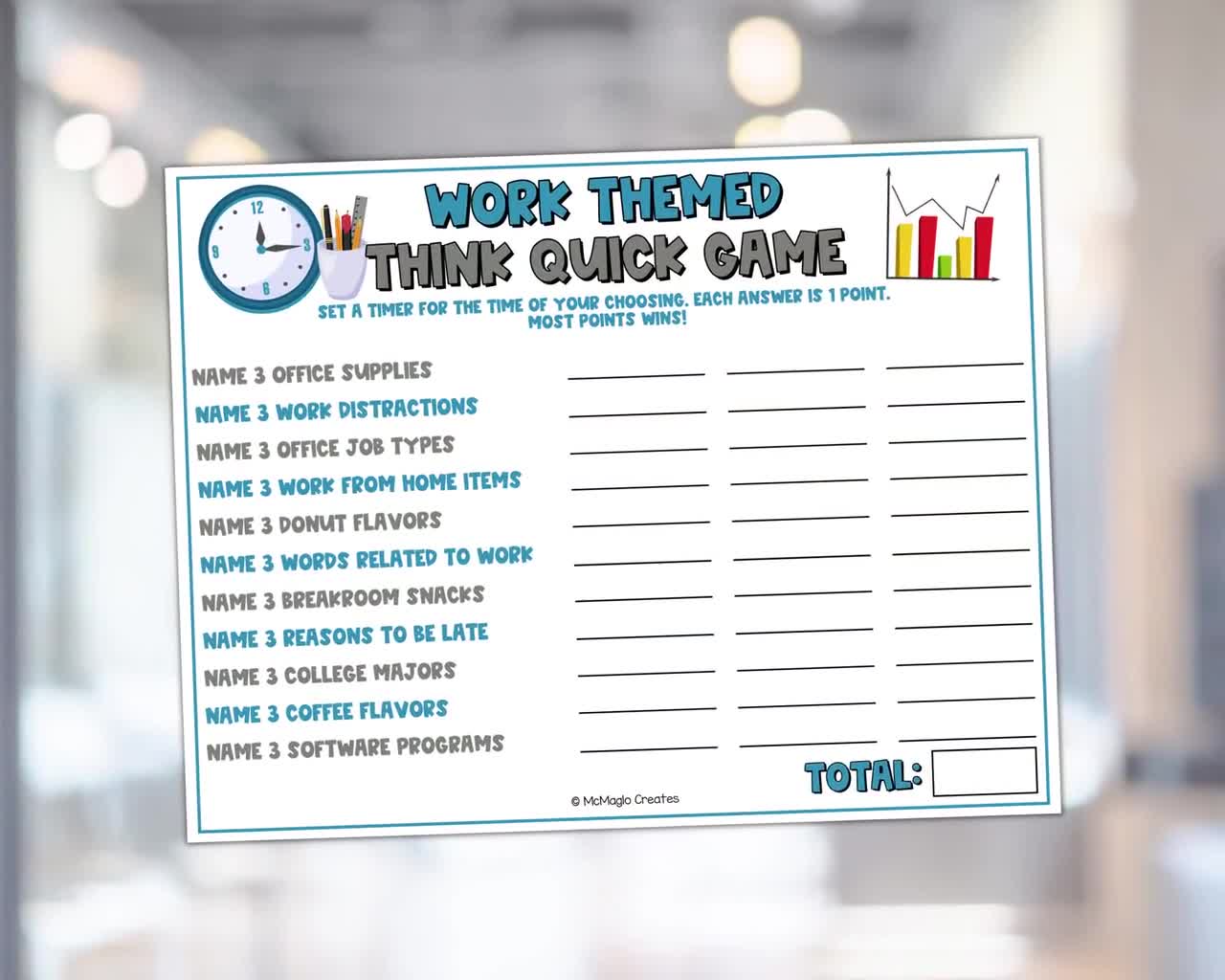 Work Themed Think Quick Game, Office Party Games, Office Icebreakers, Work  Games for Team Building, Games for Work,