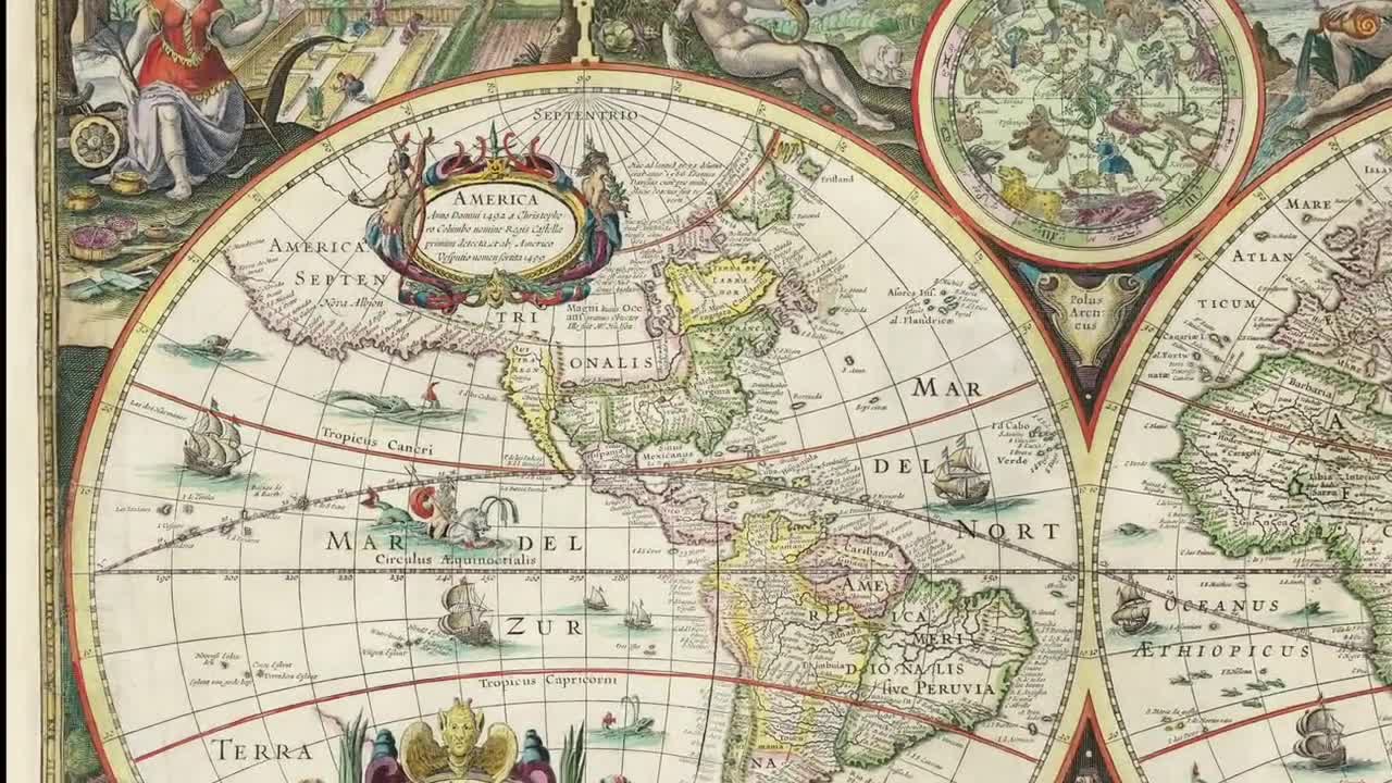 Map of the World 1636, Colorful Old World Map in High