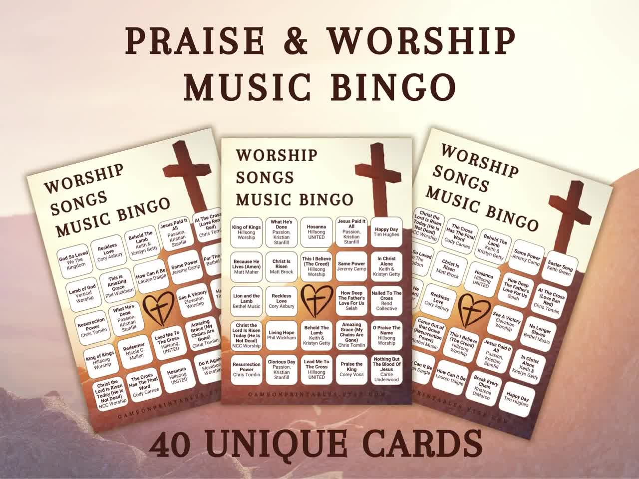 Christian Music Bingo | Praise & Worship Songs Bingo | Easter Music Bingo | 40 Bingo Cards | Easter Printable Games | Digital Download video poster