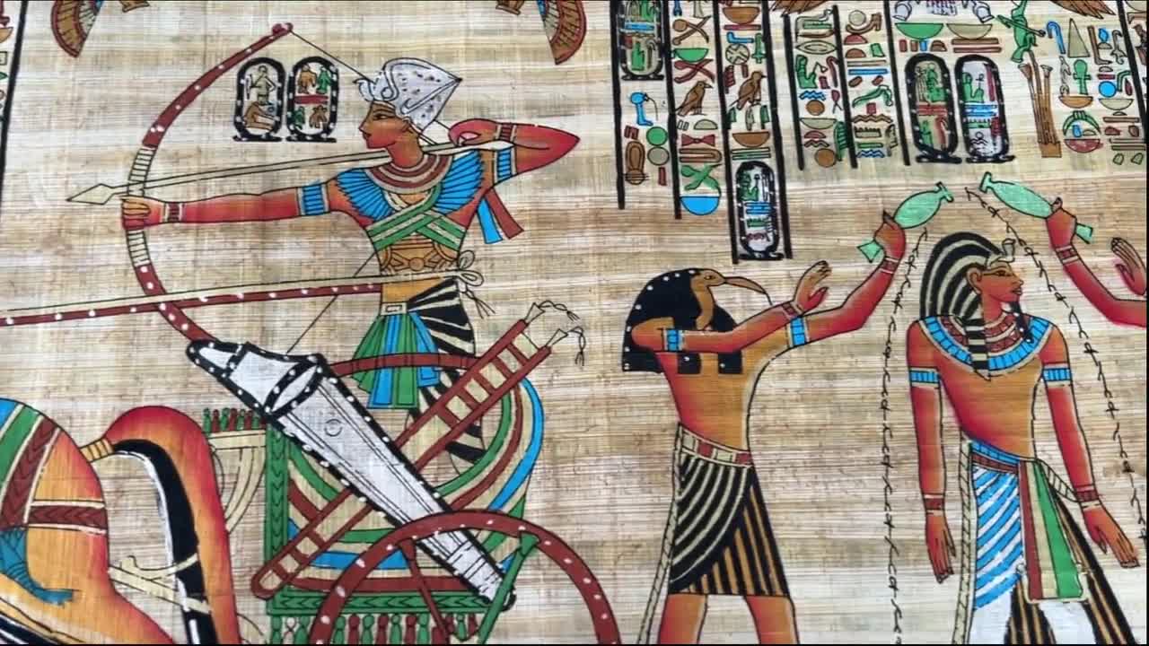 ラムセス2世とネフェルタリのエジプトパピルス絵画、ホルスとイシスの