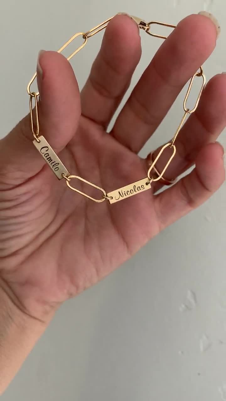 Personalized Bracelet, Gold Paperclip Chain Toggle Bracelet, Letter M  Monogram Coin Initial Disc Chunky Link Bracelet, Statement Bracelet