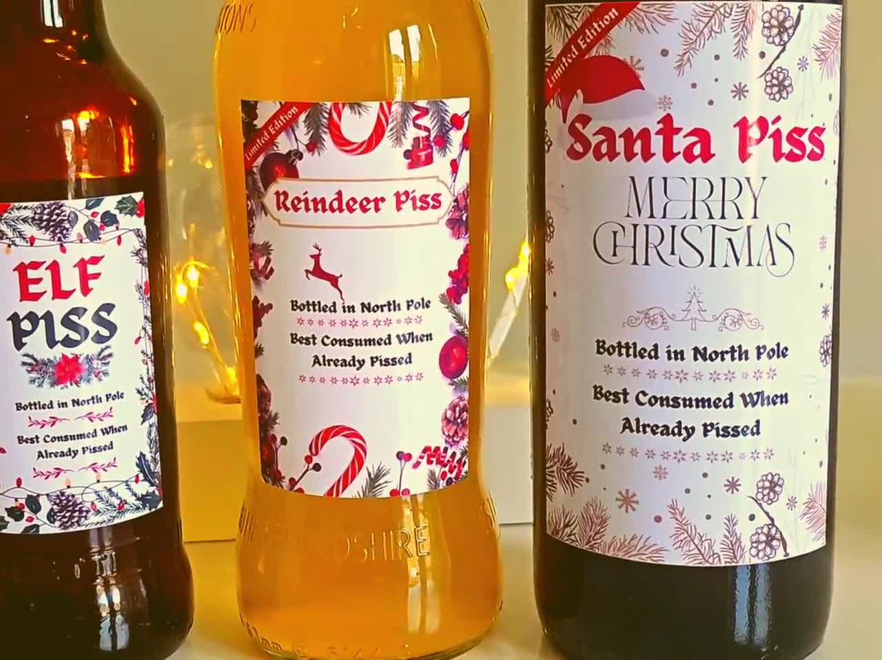 4x Elf Piss Wine Bottle Labels Hilarious Christmas Novelty Stickers Secret  Santa Funny Joke Humor Decorations Festive Holiday Gift 