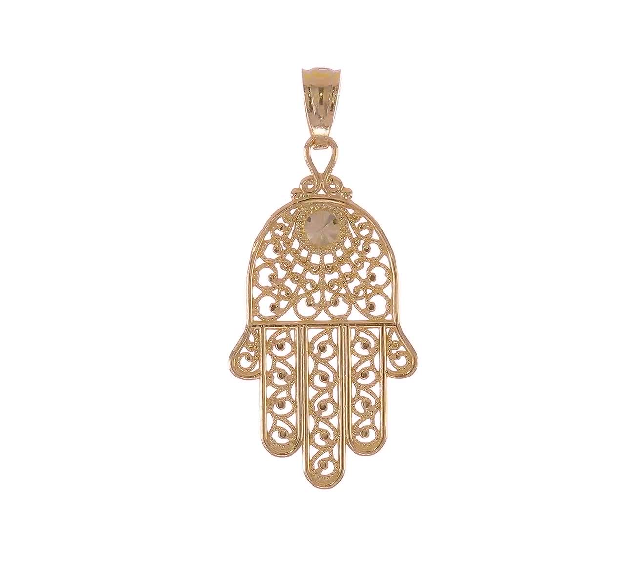 Jewelryweb - Real 14k Yellow Gold Filigree Hamsa Hand of God Pendant  Necklace - Religious gift for her - Evil Eye Necklace - Hand of Fatima