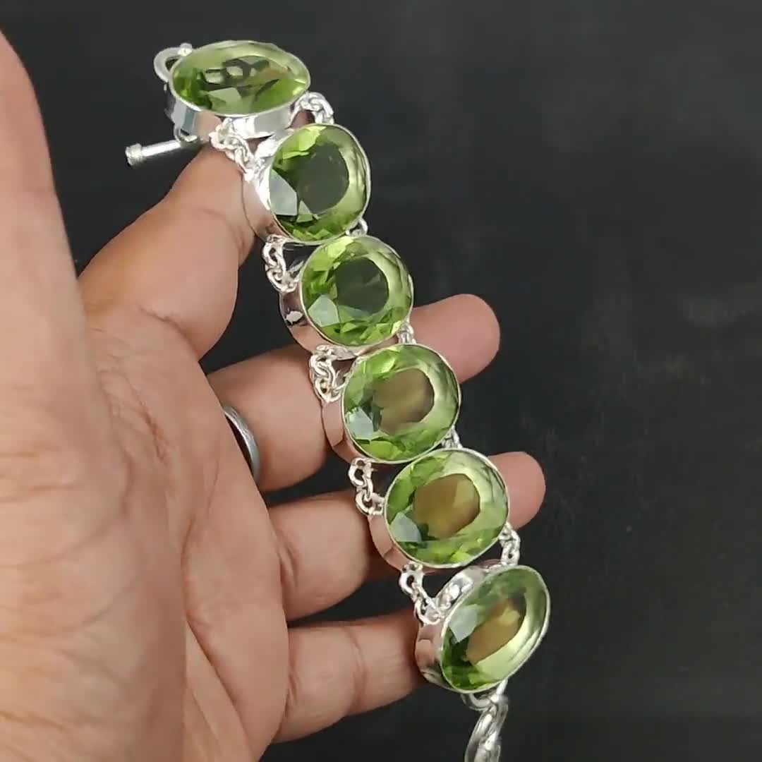 ファセットグリーンアメジストブレスレット：ハンドメイド925