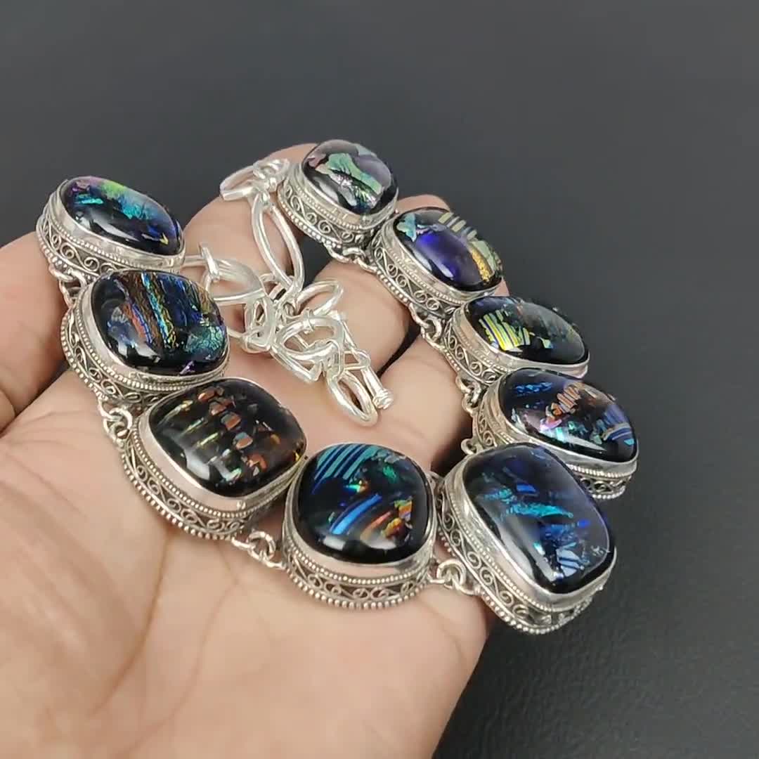 【お買得】 アメリカンダイクロイックガラスネックレス ハンドメイド ビーズ、ガラス
