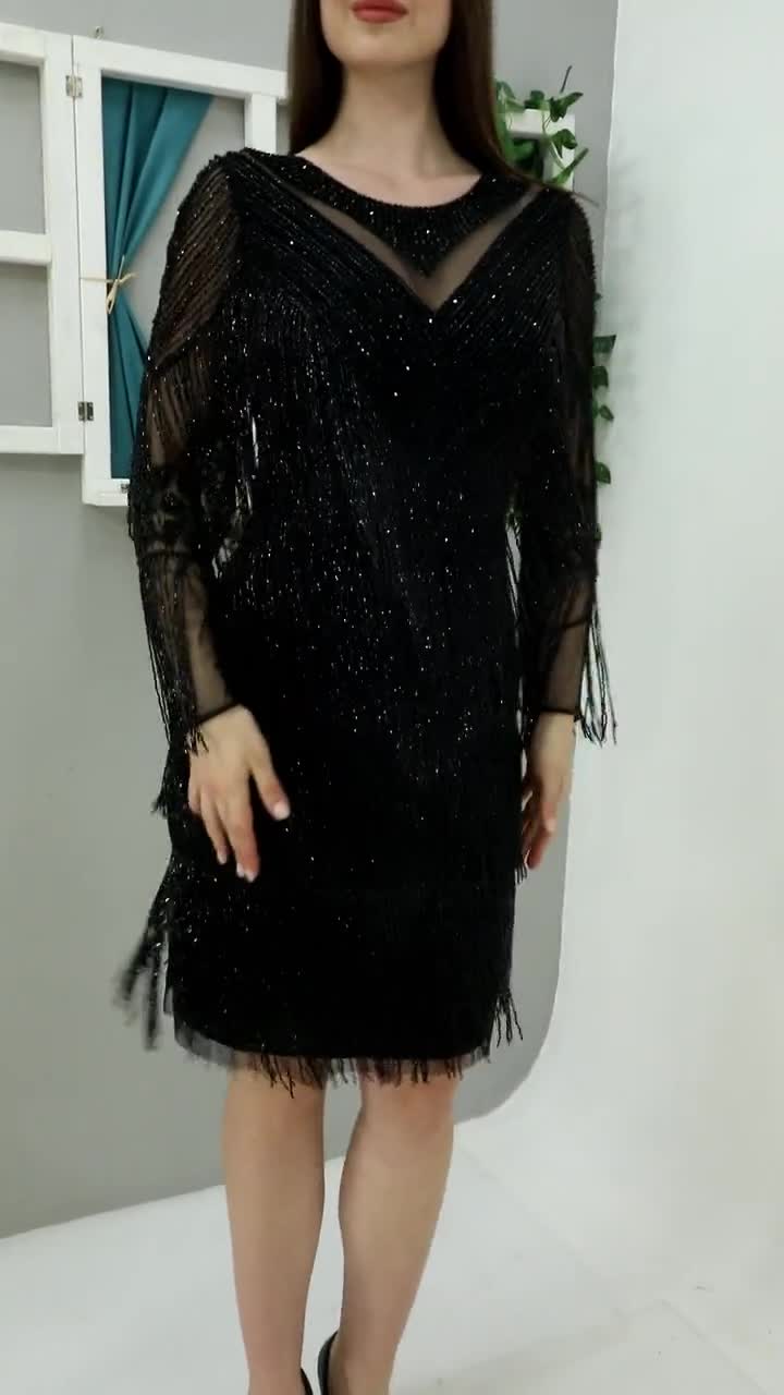 chinese dress ladies Cap Sleeve Black Gatsby Dress with Sequins main image 0