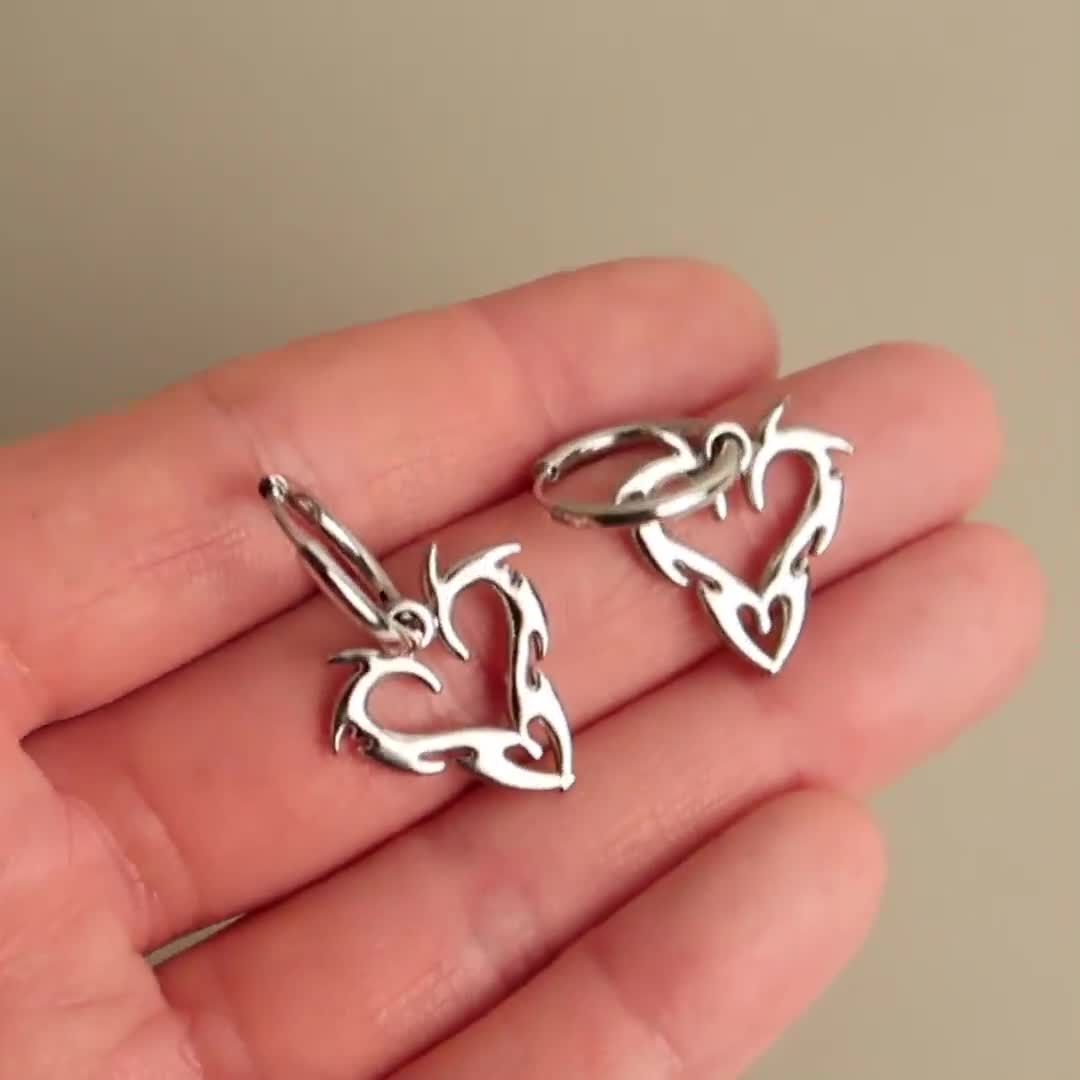 JIN - Cybersigilism Heart Earrings | Stainless Steel Huggies With