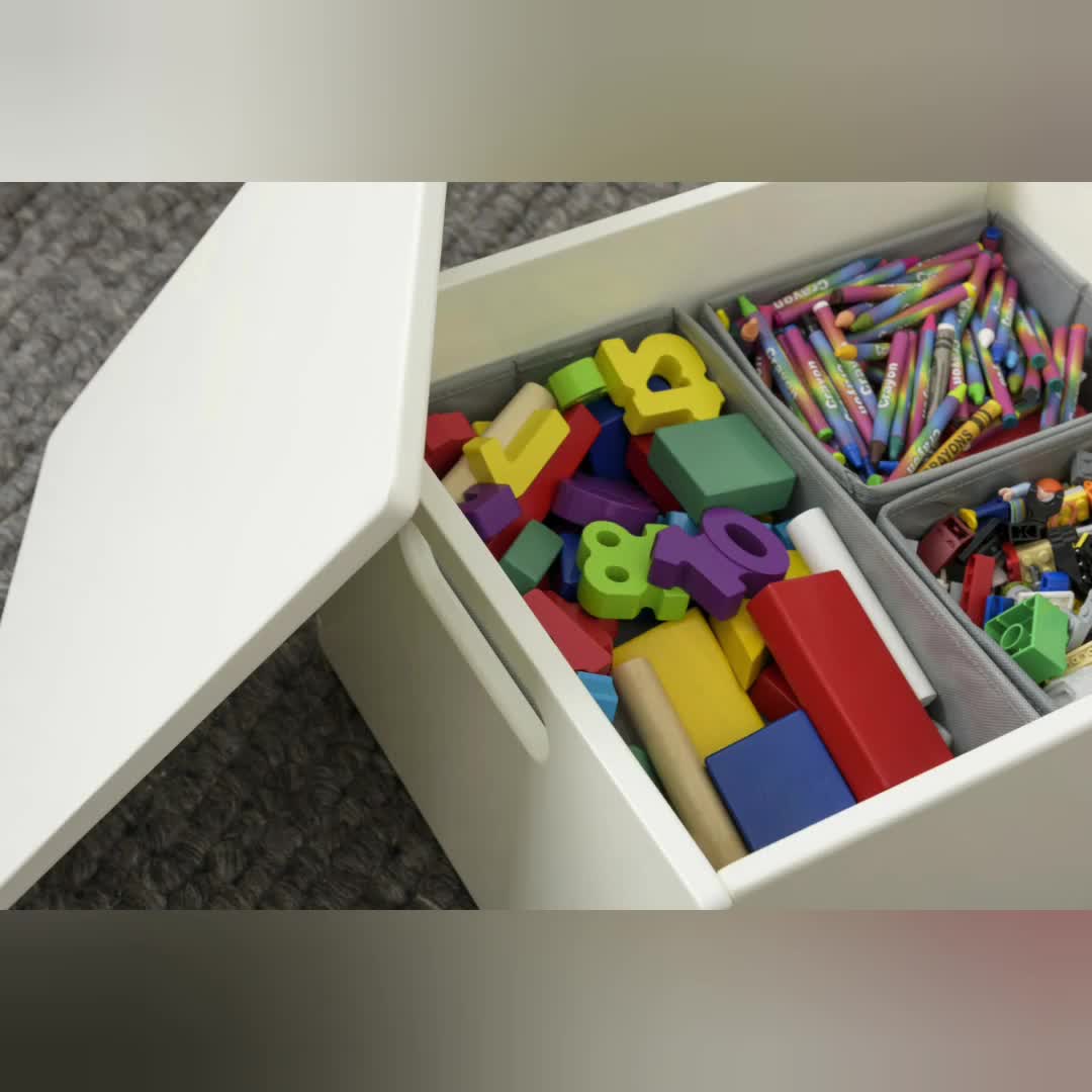 Wooden Toy Box for Lego Storage by Tidy Books Ivory Lid and Dividers  Included 40 X 34 X 24 Cm 