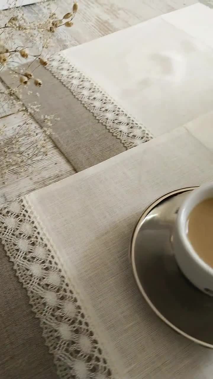 Serviette de table rayé café/milk - linge de table - lin lavé