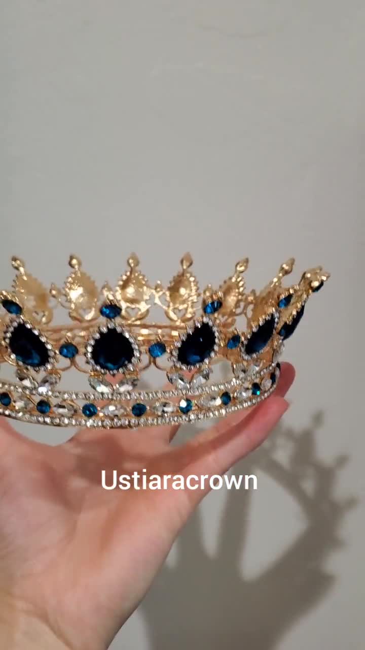 Blue classic crown, wedding tiara, Princess crown, gold tiara, silver  tiara, wedding, weddings, photo shoot, kids photography,wedding tiara