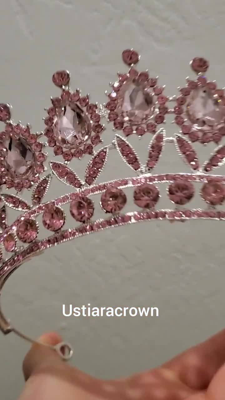 Mini Pink Tiaras Rhinestone Handmade Round Crowns Bridal Party