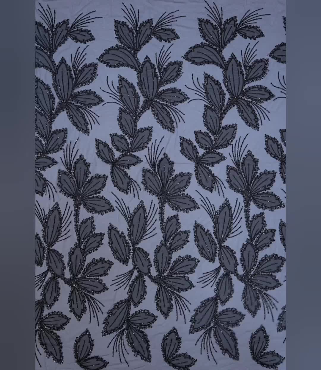 Lace Dress/Dance Sequin Net Fabric- Matt Black Floral SQ366 MTBK