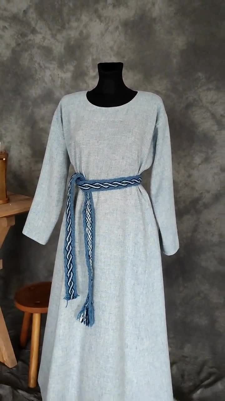Viking Linen Kirtle Dress Long Medieval Linen Underdress Pagan