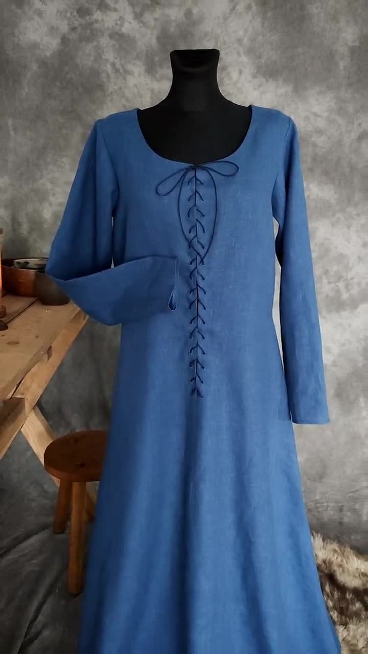 Cotte simple | Wide laced linen dress with binding/drawsting for  Medieval/Renaissance woman historical reenactment costume in custom size