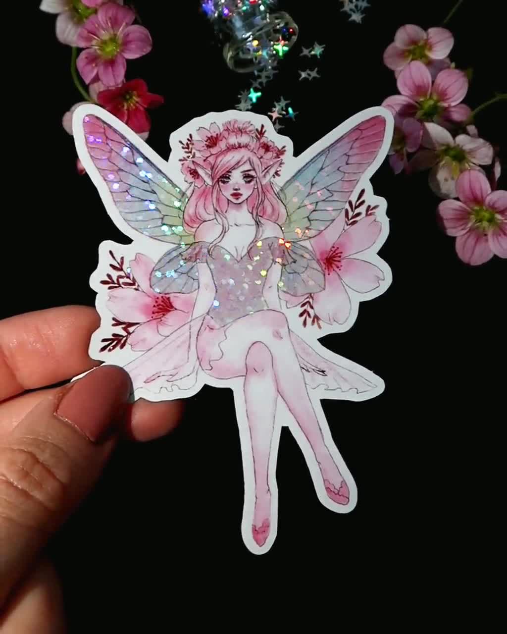 Sakura fairy glitter sticker — Aria-Illustration