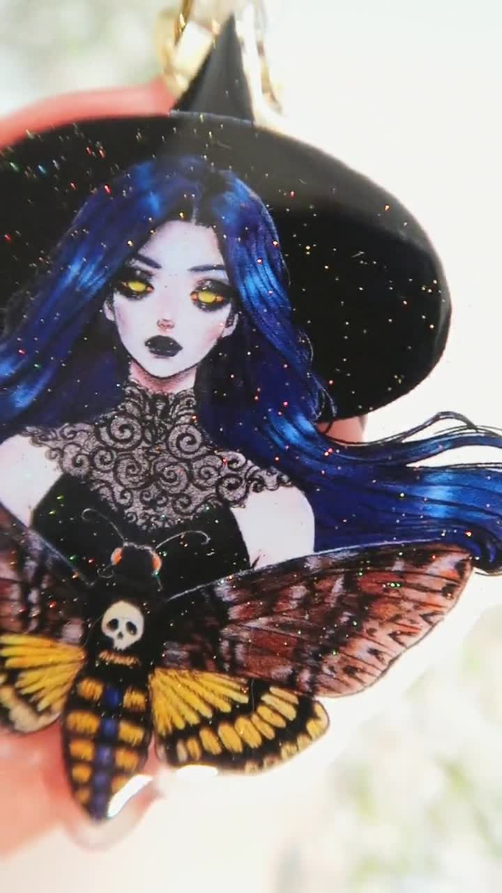 Aria-Illustration Halloween Witch Holographic Glitter Keychain