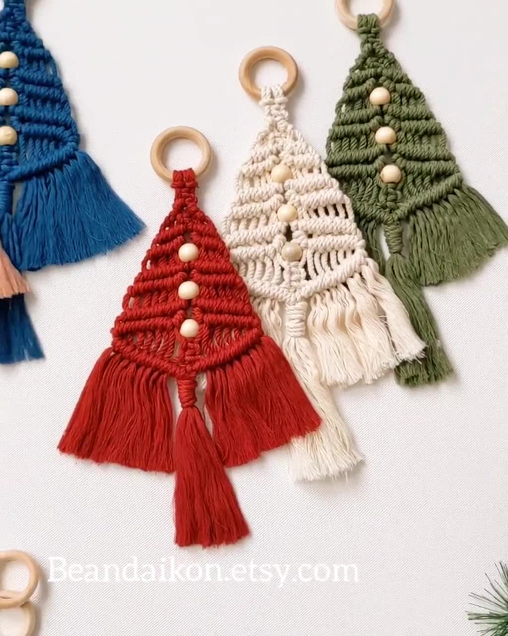ORIGACH Set di 3 kit fai da te in macramè per principianti, ornamento natalizio, decorazione da parete in stile bohémien, decorazione tessuta a mano per casa, soggiorno, festa di Natale