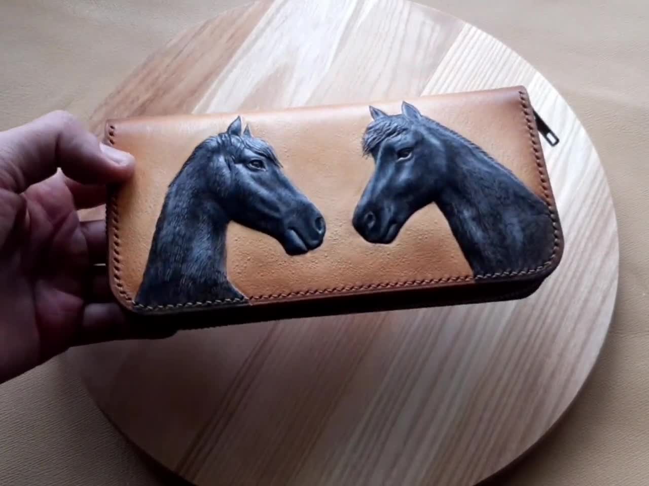 Leather Wallet, Horse Wallet, Hand-tooled Leather Wallet