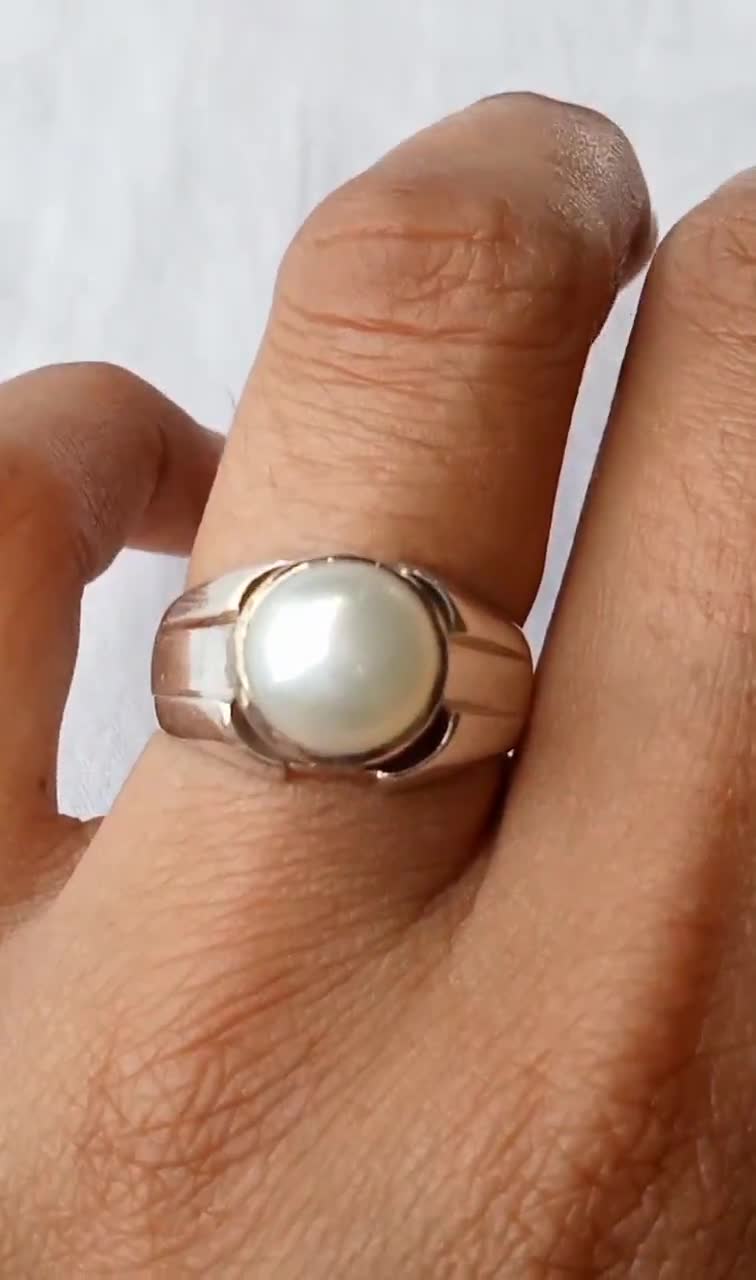 Buy Ramneek Jewels 5.25-5.50 Ratti Pearl Moti Gemstone Silver Plain Design  Ring For Men & Women at Amazon.in