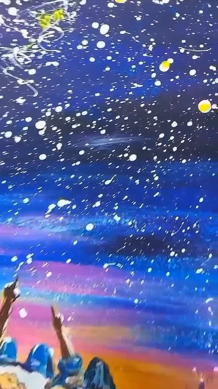 Original Starry Sky Oil Painting Original Couple Under City Lights