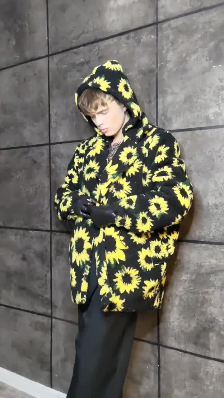 Sunflower Floral Fleece Trench Coat, Festival Rave Jacket - Etsy