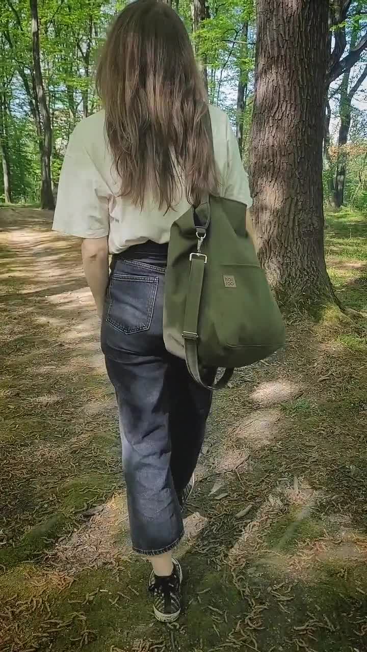 Army Green Canvas Handbag With Pocket, Oversized Tote, Thick