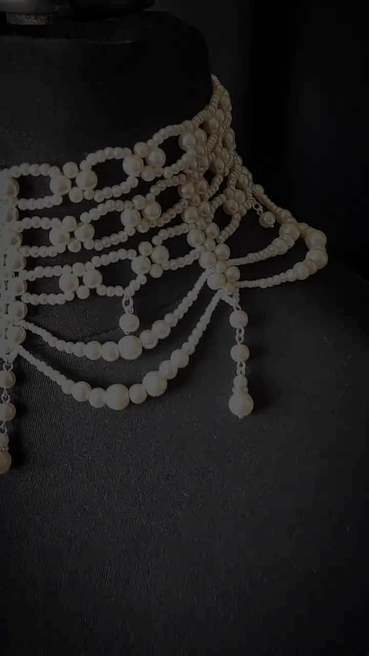 Multi Strand Pearl Choker, Wedding Pearl Necklace, Wide Pearl Necklace, Victorian Bridal Choker, Vintage Bridal Necklace, Statement Choker video poster