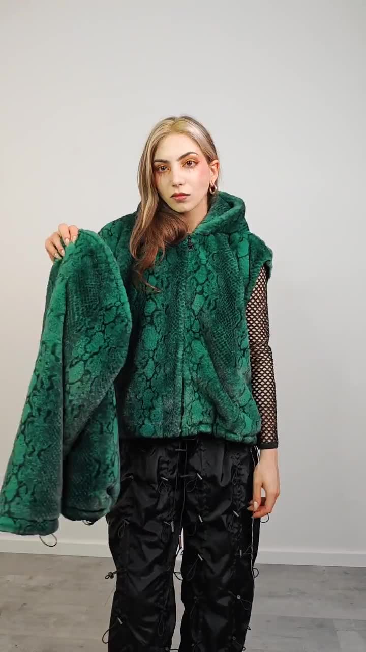 Red Snake Hoodie Faux Fur Jacket Shaggy Python Bomber 00s