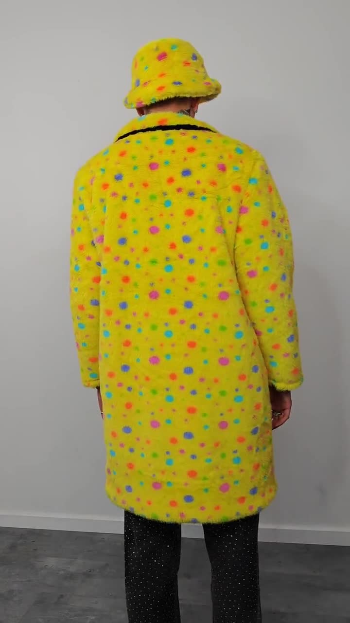Clown Coat Yellow Funky Spotted Trench Psychedelic Print Bomber