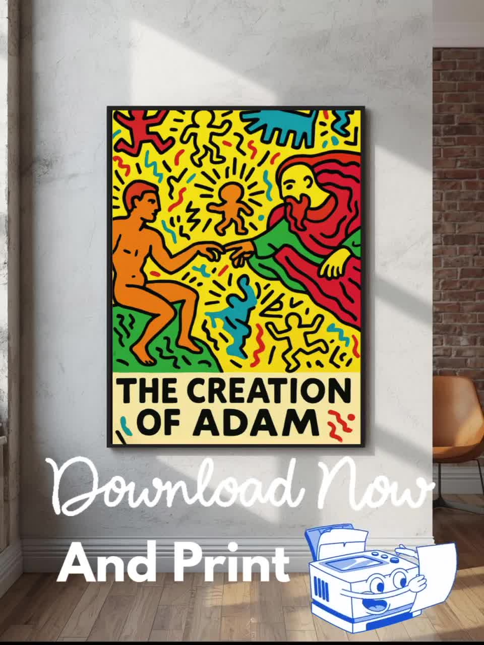 アダム・キース・ヘリングの創作スタイルプリント｜ダウンロード可能なカラフルな抽象ポップアート｜大胆なモダンウォールアート｜現代的な室内装飾ポスター video poster