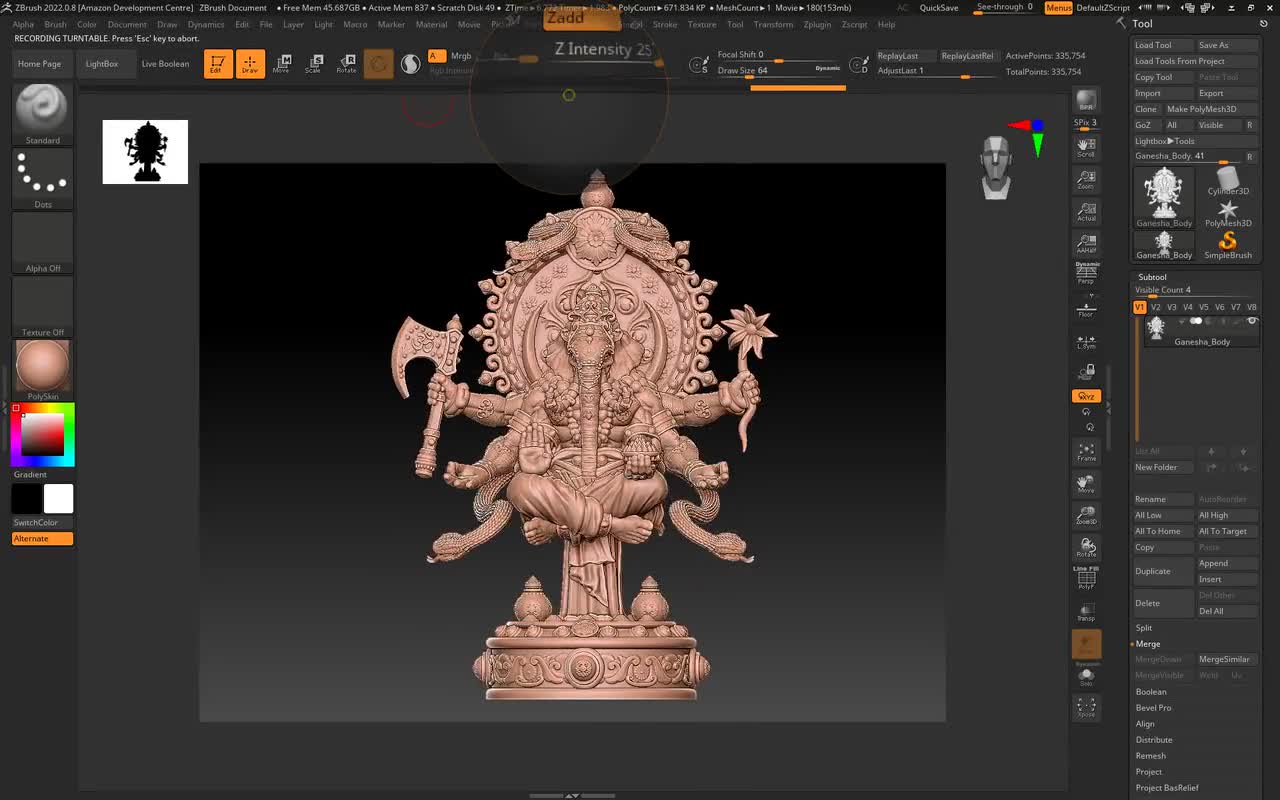 精巧な多腕ガネーシャ神の3Dモデル – 3Dプリント用ヒンドゥー教の神
