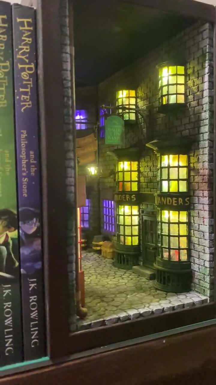 Book Nook Bookshelf Insert Magic Alley Book END Library Decor
