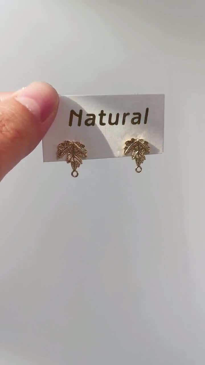 4pcs Gold Maple Leaf Earrings Post With Loop, Nickel Free Earrings
