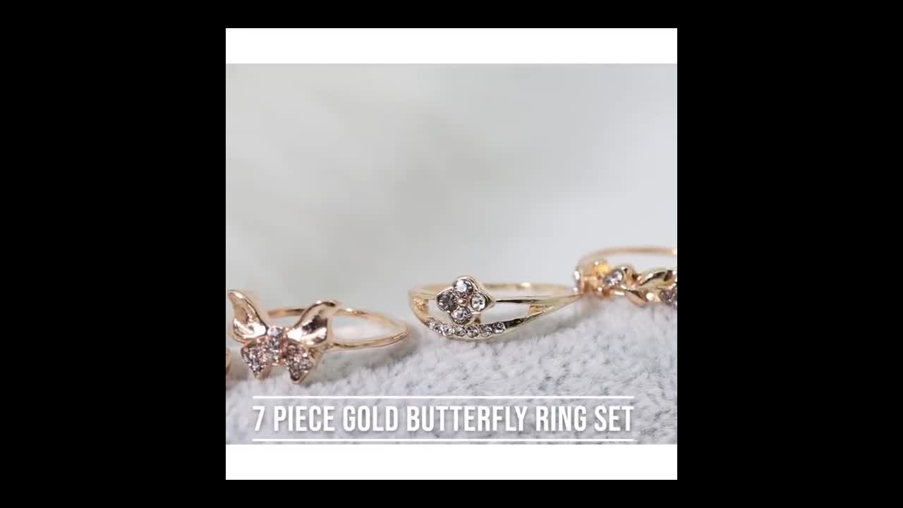 Rose Gold Butterfly & Flower 7-Pack Rings